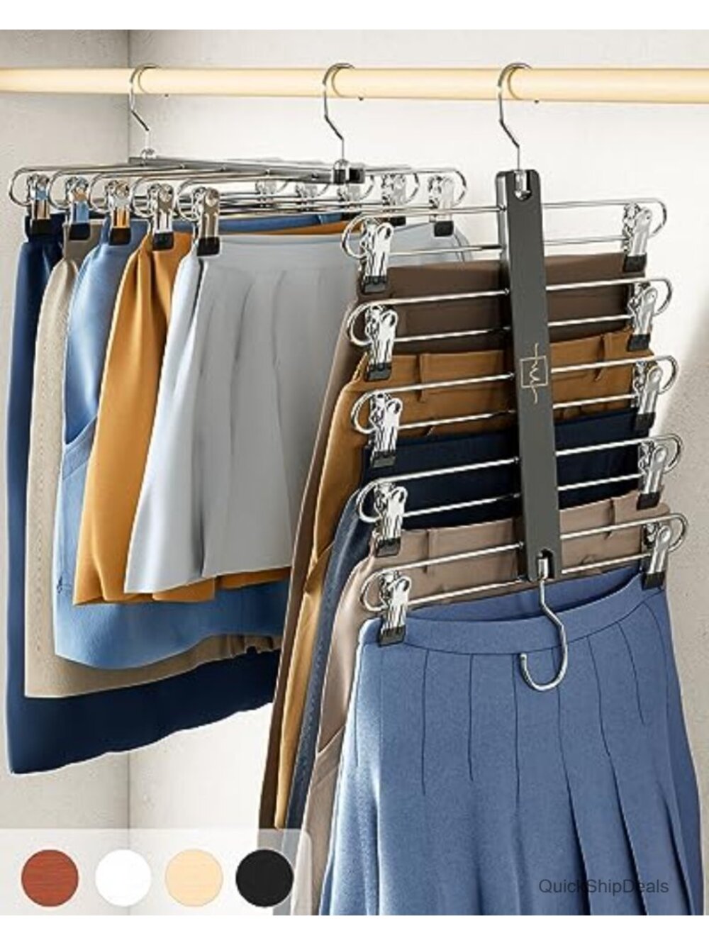 European Beechwood Skirt Hangers Space Saving Clips 2 Pack